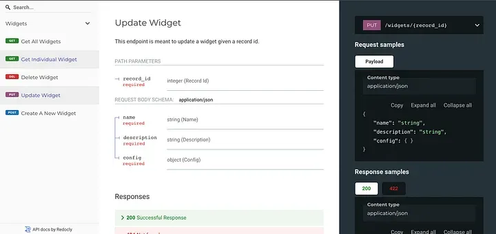 screenshot of oas documentation in fastapi redoc