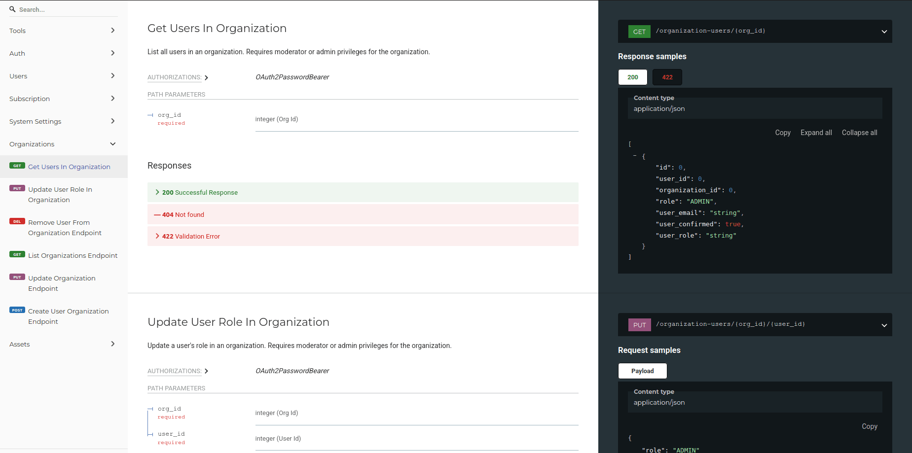 A screen shot of the fast api OAS docs